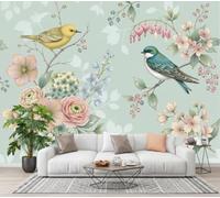 GLCWARM Wallpaper Wall Mural Mint Green Peony Kingfisher 300X210Cm | 3D Retro Mori Girl Photo Wallpaper Non-Woven Wall Mural Poster for Living Room Bedroom Corridor Tv Background