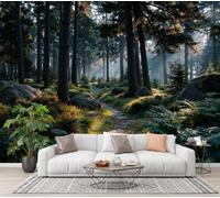 GLCWARM Warmwood Palm Forest Light and Shadow Photo Wallpaper | Forest Scenery Wall Mural for Living Room & Bedroom, Non-Woven Decorative Wall Art, 300X210Cm
