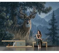 GLCWARM White-Tailed Deer in The Grass Background Wall Mural - 350X256Cm | Realistic Animals Photo Wallpaper for Boys' Bedroom Living Room Playroom Nursery Teen Room Kids' Photo Mural Wall Art