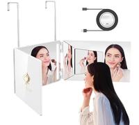 GLDDAO LED 3 Way Mirror to See Back of Head 360 Mirror for Women for Braiding Hair Telescoping Hooks Anti-Fog HD Glass Three Way for Self Hair Cutting Makeup Trifold
