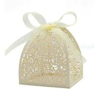 GLDFW 50 Pieces Heart Hollow Cut Bridal Candy Box with Ribbon Guest Gift Box Paper Wrapped Wedding Supplies