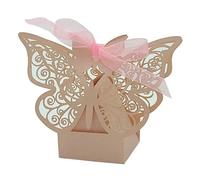 GLDFW 50 Pieces Heart Hollow Cut Bridal Candy Box with Ribbon Guest Gift Box Paper Wrapped Wedding Supplies