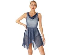 GLDFW Ballet Leotard Dress Women Draped Neck Shimmer Praise Dance Tunic Worship Robe Mesh Splice Lyrical Dance Costumes