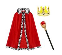 GLDFW Boys King Red Cloak for Adult Kids Prince Robe Crown Velvet Cape Children Halloween Party Cosplay Costume Accessories
