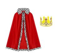 GLDFW Boys King Red Cloak for Adult Kids Prince Robe Crown Velvet Cape Children Halloween Party Cosplay Costume Accessories