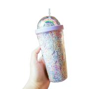 GLDFW Christmas Cartoon Cute Rainbow Cup with Straw Woman Girl Water Bottle for Juice Milk Coffee 500ml Drinking Tumbler