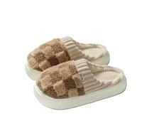 GLDFW Couple Winter Slides Warm Plaid Fluffy Slippers Soft Sole Flip Flops Women Men Home Indoor Non-slip Cotton Shoes
