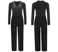 GLDFW Kids Boys Latin Dance Suit Competition Long Sleeve Jumpsuit Skating Ballroom Performance Costume Rhinestone Full Leotard