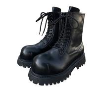 GLDFW short leather boots for men height increasing thick soled color blocked workwear wind-driven motorcycle high top shoes