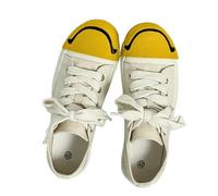 GLDFW Smiley Face Canvas Shoes Unisex Low Top Lace up Trendy Streetwear Spring Arrival Casual Student Flats Cartoon Pattern Beige