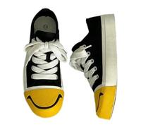 GLDFW Smiley Face Canvas Shoes Unisex Low Top Lace up Trendy Streetwear Spring Arrival Casual Student Flats Cartoon Pattern Black