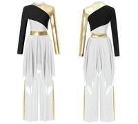 GLDFW Women's Metallic Lyrical Dance Dresses with Pants Halloween Praise Liturgical Clothes Church Worship Ballroom Dancewear