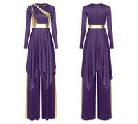 GLDFW Women's Metallic Lyrical Dance Dresses with Pants Halloween Praise Liturgical Clothes Church Worship Ballroom Dancewear
