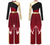 GLDFW Women's Metallic Lyrical Dance Dresses with Pants Halloween Praise Liturgical Clothes Church Worship Ballroom Dancewear
