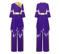 GLDFW Women's Metallic Lyrical Dance Dresses with Pants Halloween Praise Liturgical Clothes Church Worship Ballroom Dancewear