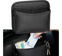 GLDFYYDS Nappa Leather Car Side Pocket Organizer, Universal Double-Layer Car Storage Pouch with Velcro, Multifunctional Gap Filler & Essentials Holder for Phone, Cards, Coins, Keys (Black)