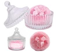 GLDonee 2 Pcs Large Body Powder Puff and Container Valentine's Day gift Powder Container with Puff Crystal Case Soft Washable Reusable Velour Face Body Glitter Wet Dry Makeup (Pink)