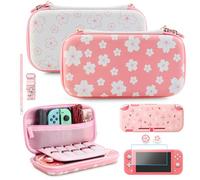 GLDRAM Accessories for Nintendo Lite, Portable Carrying Case with 10 Card Slots, Switch Lite Travel Bag with TPU Protective Skin, Screen Protector, Shoulder Strap, Wrist Strap and 2 Sakura Thumb Caps