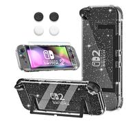 GLDRAM Case for Nintendo Switch 2 (2025), Hard Shell PC Accessories with Dockable Clear Shining Protective Cover Skin, 9H Screen Protector & 4 Thumb Caps for Switch 2 Console & Joycon - Glittery