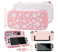 GLDRAM Cherry Blossom Carrying Case for Nintendo Switch 2, Pink-White Girly Accessories Kit with Portable Travle Storage Bag, Cute Protective Cover, Screen Protector, Sakura Thumb Grips & Wrist Strap