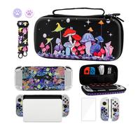 GLDRAM Colorful Mushroom Carrying Case for Nintendo Switch OLED Durable Travel Storage Bag with Glittery Switch OLED Protective Cover & HD Screen Protector & Shoulder Strap & Thumb Caps for Boys Girls