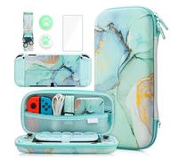 GLDRAM Green Marble Carrying Case for Nintendo Switch OLED, Portable Accessories Bundle for Travel Storage Bag, Hard Shell Protective Cover Skin, Screen Protector, Shoulder Strap & Thumb Caps