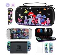 GLDRAM Magical Mushroom Carrying Case for Nintendo Switch Durable Travel Storage Bag with Glittery Protective Skin Cover Shell & HD Utral Screen Protector & Shoulder Strap & Thumb Caps for Boys Girls
