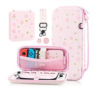 GLDRAM Pink Sakura Carrying Case Bundle for Nintendo Switch & OLED, Elegant Switch Travel Case Protector for Girls, Accessories Kit with Shoulder Strap, Cherry Blossom Game Card Holder & Thumb Caps
