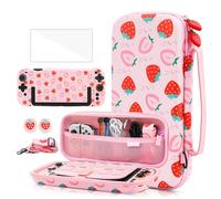 GLDRAM Pink Strawberry Carrying Case for Nintendo Switch 2 (2025), Cute Girly Accessories Bundle with Travel Storage Bag, Hard Shell PC Protective Cover, Screen Protector, Thumb Grips & Shoulder Strap