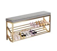 GLDYTVF 2-Layer Upholstered Shoe Rack Bench - Metal Storage nizer for Entryway Bedroom & Living Room - Easy to Install Stylish Black & White Design (100x20x48cm)