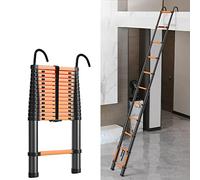 GLDYTVF 4.3m Telescoping Ladder with Hooks - Heavy Duty Aluminum Extension Ladder for Rooftop RV Loft Home & Outdoor Use Supports 330lbs Compact & Portable 14ft Design
