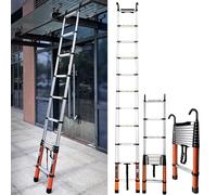 GLDYTVF 6.2m Folding Telescoping Ladder Aluminum Extension with Hooks & Non-Slip Feet 150kg Load Capacity Ideal for Home Attic RV Outdoor Roofing Compact & Portable (Sizes: 2m/6.5ft)