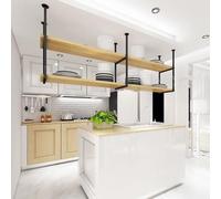 GLDYTVF Ceiling Hanging Wine Rack In Kitchen - Double Layer Floating Display Stand, Wrought Iron Plant Rack,European-style Simple Solid Wood Storage Rack, For Restaurant/bar/living Room(B,