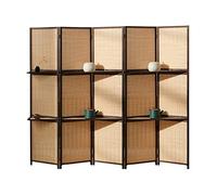 GLDYTVF Modern Bamboo Woven Room Divider with Shelves on Both Sides, Freestanding Portable Partition Screen for Home Bedroom Office Studying Or Conference (Color : 5 Panel, Size : Tall 170