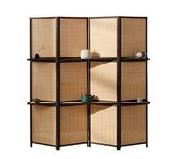 GLDYTVF Modern Bamboo Woven Room Divider with Shelves on Both Sides, Freestanding Portable Partition Screen for Home Bedroom Office Studying Or Conference (Color : 4 Panel, Size : Tall 170