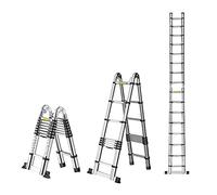 GLDYTVF Portable Telescopic Aluminum Extension Ladder - 300LBS Capacity A-Frame Design Folding & Extendable Safe Spring Loaded Locking Rungs Perfect for RV Home and Outdoor Use