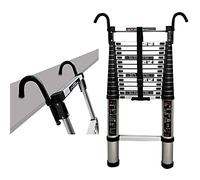 GLDYTVF Telescopic Ladder 14.4ft Aluminum Alloy - Foldable Extension Ladder with Detachable Hook 330LB Capacity for Home Attic RV Indoor & Outdoor Use