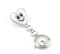 Gleader White Heart Quartz Movement Clip Nurse Brooch Fob Tunic Watch Smiley Face