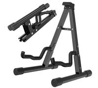GLEAM A-Frame Metal Folding Stand - Electric & Acoustic Guitars, Bass & Banjo - Non-Slip Rubber & Foam Arms - Black