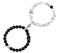 Gleamart 2pcs Magnetic Connect Bracelets Matching Couple Bangles 8mm Stone Beads Bracelet Set for Him and Her Crown Bangles