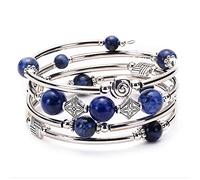 Gleamart Blue Layered Wrap Bracelet Natural Stone Bracelet Bohemian Beaded Chakra Bangle for Women