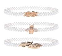 Gleamart Flower Leaf Bee 3 Pcs Pearl Waist Belts Crystal Rhinestone Waist Chains for Women