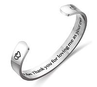 Gleamart Mom Thank You Stainless Steel Silver Cuff Bangle Inspirational Engraved Mantra Bracelet for Mother Sister Friend