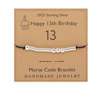Gleamart Morse-Code-Armband Geburtstags-Geschenk Sterlingsilber-Korn-Silk Schnur-Armband für das 21. 12. 13. 14. 15. 16. 17. 18. 19. 20.