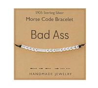Gleamart Morse Code Bracelet 925 Sterling Silver Handmade Secret Message Beads Silk Cord Bangle for Her
