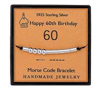 Gleamart Morse Code Bracelet 925 Sterling Silver Handmade Secret Message Beads Silk Cord Bangle Gift for Her Happy 60th Birthday