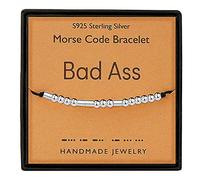 Gleamart Morse Code Bracelet 925 Sterling Silver Handmade Secret Message Beads Silk Cord Bangle Gift for Her Bad Ass