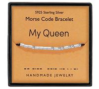 Gleamart Morse Code Bracelets Sterling Silver Beads Silk Cord Bangles My Queen