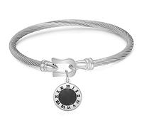 Gleamart Silver Roman Numerals Twisted Cable Bracelet Stainless Steel Bracelet with Hook Clasp for Women