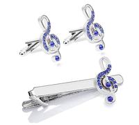 Gleamart Silver Tie Clip Cufflinks Set with Rhinestones for Men Business Necktie Pinch Clip Personalised Cufflink Set Note